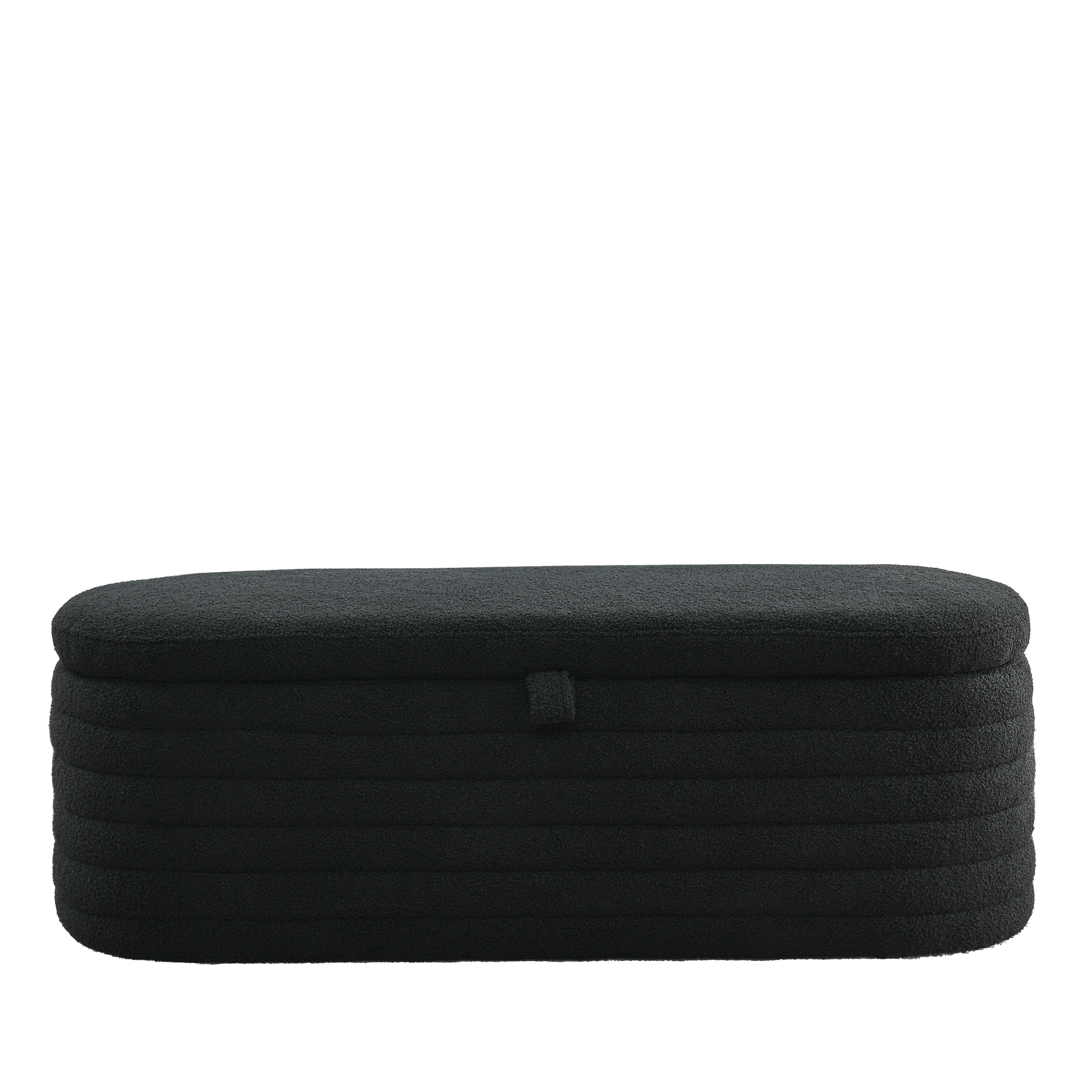 Modern Upholstered Fabric Storage Ottoman Bench with Safety Hinge (Black Teddy)