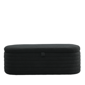 Modern Upholstered Fabric Storage Ottoman Bench with Safety Hinge (Black Teddy)