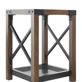 Nightstand with Mesh Shelf Wood Side Table