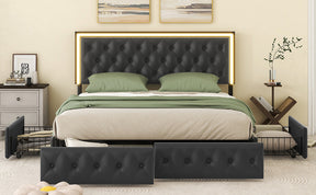 Queen Bed Frame with 4 Storage Drawers, PU Leather Platform