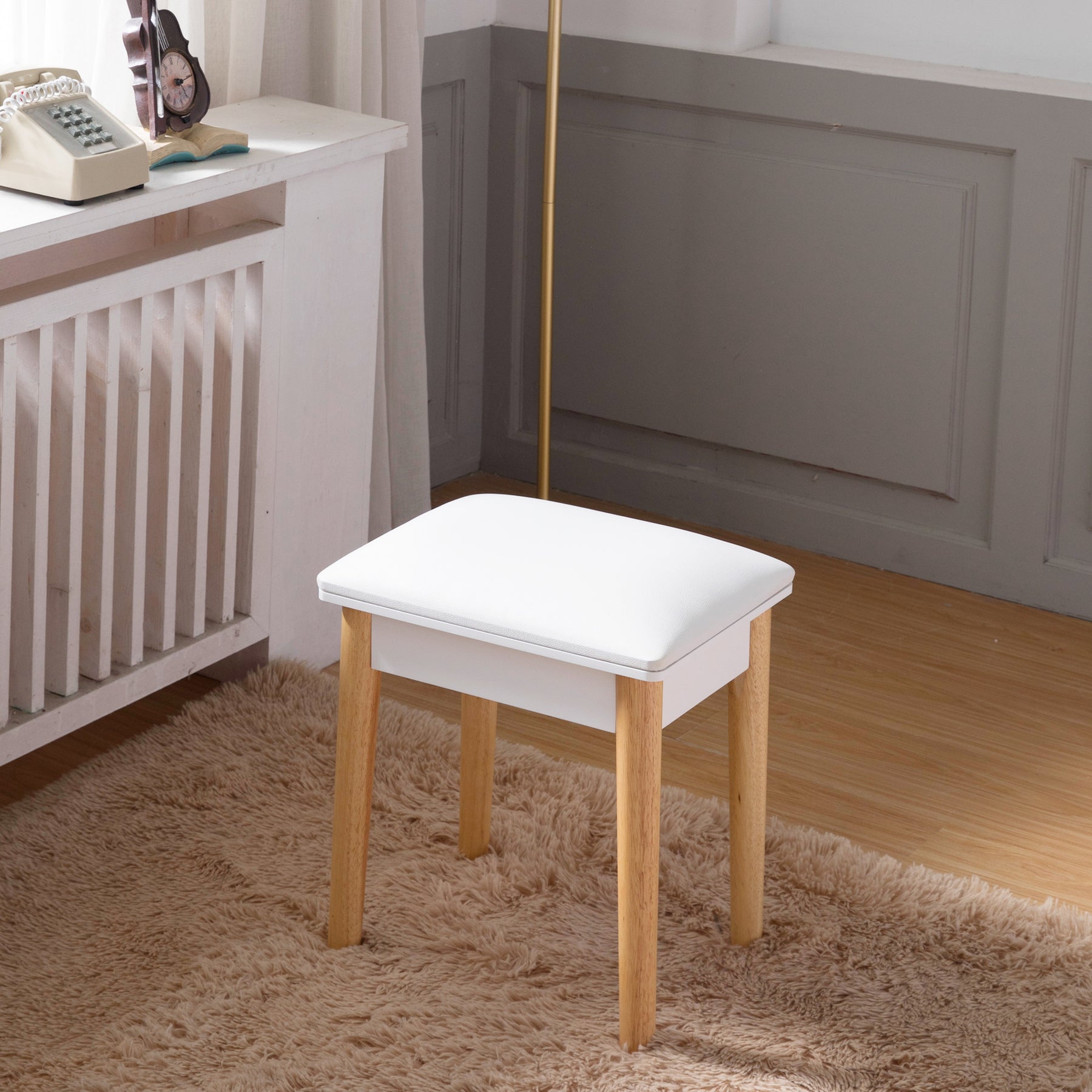 Wooden Vanity/Dressing/Makeup Stool (White)