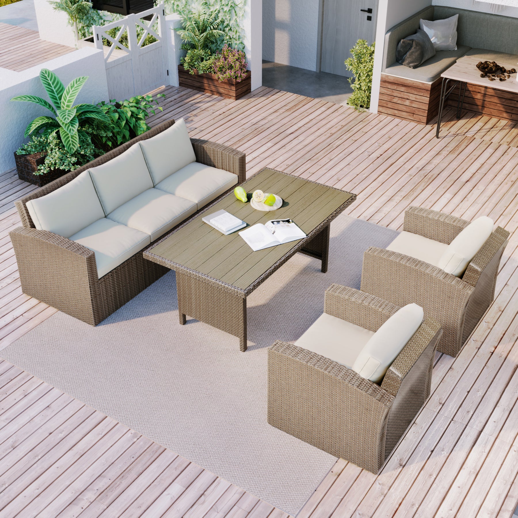 4 Piece Outdoor Patio Furniture Sofas Conversation Set