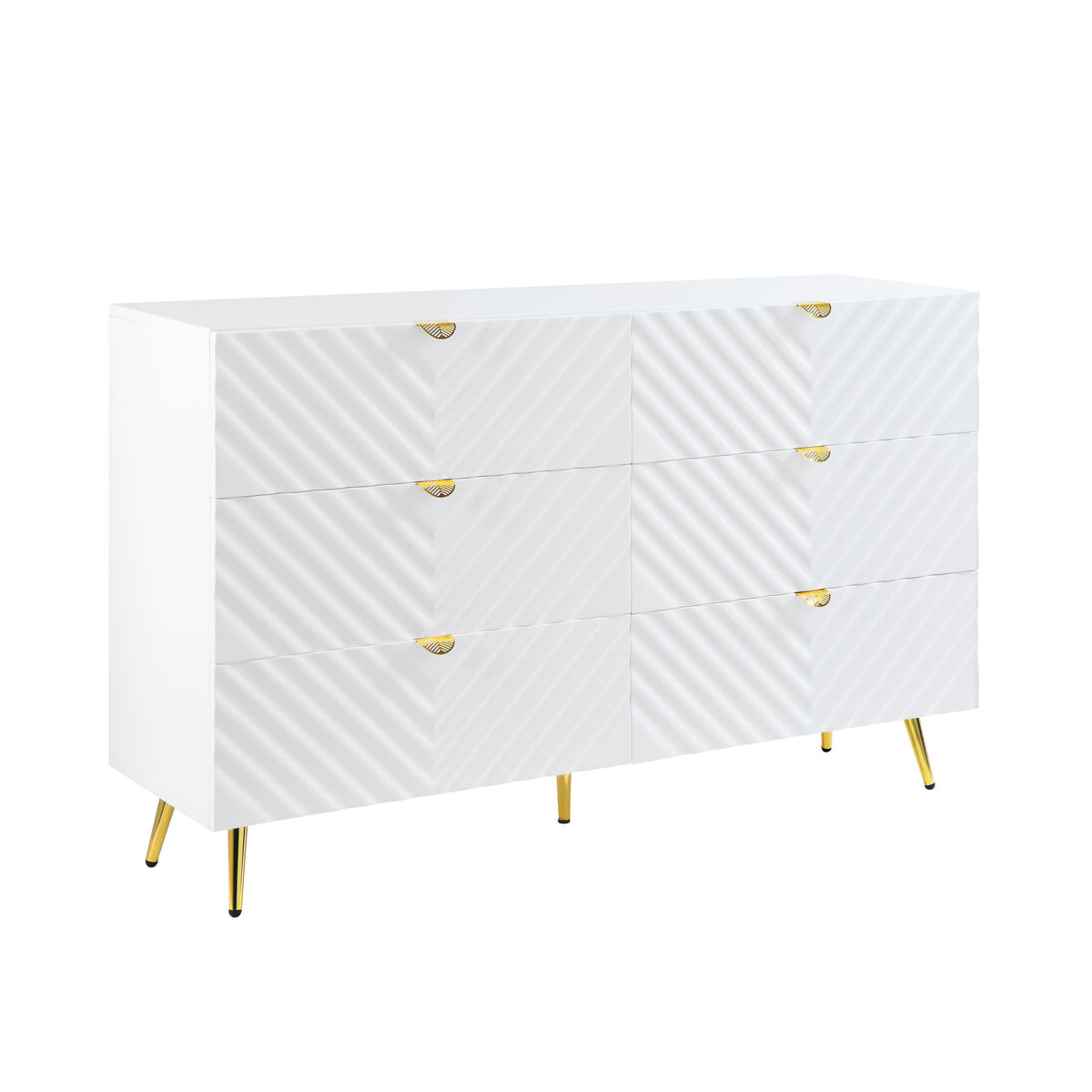 Gaines 6 Drawer Dresser in White High Gloss Finish