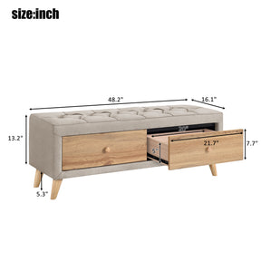 Upholstered Wooden Storage Ottoman Bench with 2 Drawers (Beige)