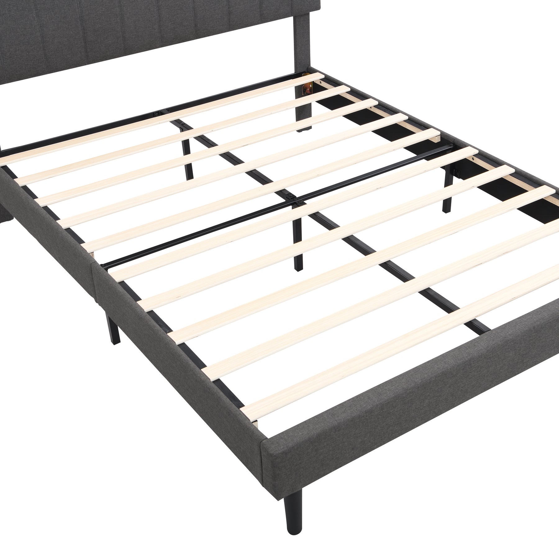 Queen Size Upholstered Platform Bed with Storage Headboard