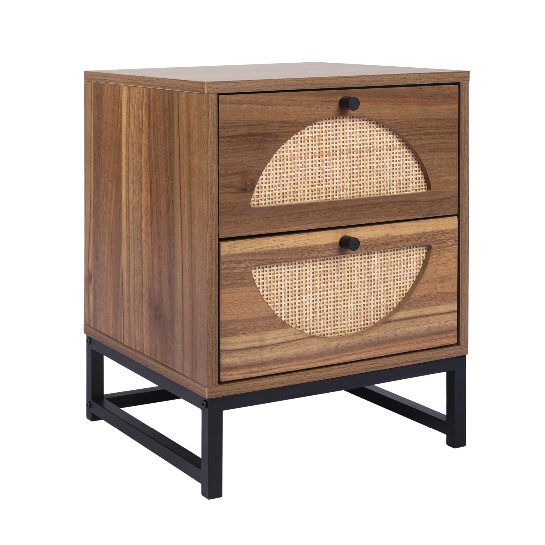 Natural Rattan 2 Drawer Nightstand Side Table