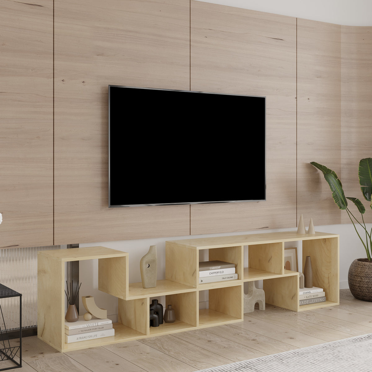 Double L-Shaped Oak TV Stand