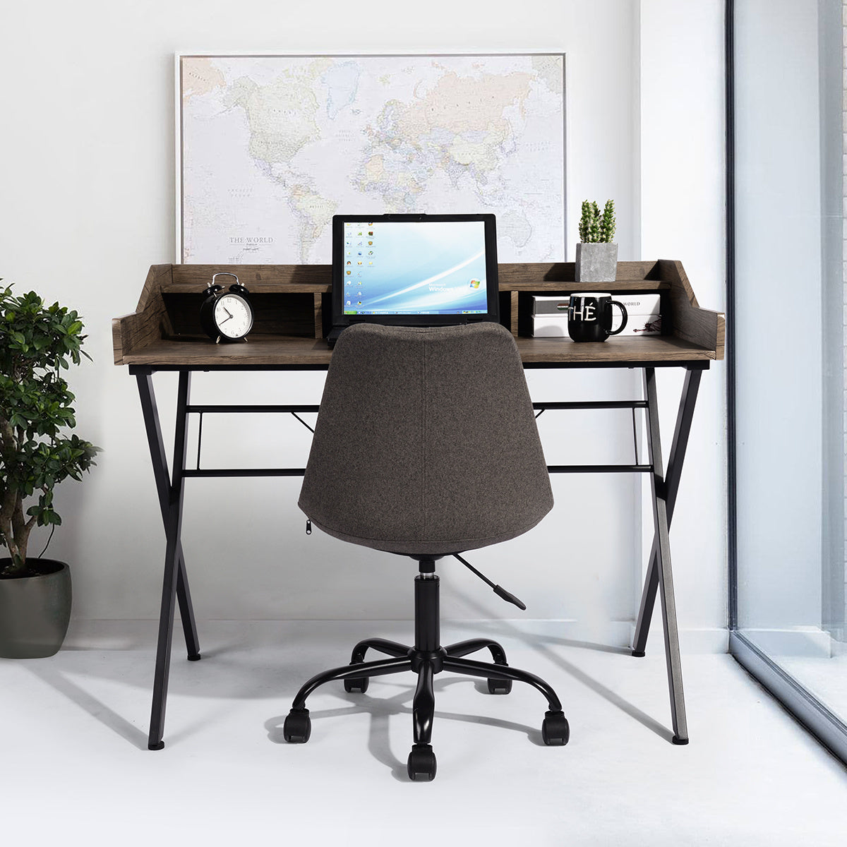 Computer Desk With 3 Open Cubbies in Beige & White