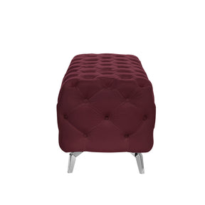 Burgundy Button-Tufted Upholstered Velvet Ottoman Bench