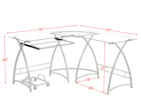 Dazenus Computer Desk in Clear Glass & White Finish