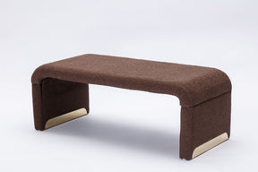 Coffee Brown Boucle Fabric Loveseat Ottoman Bench with Gold Metal Legs