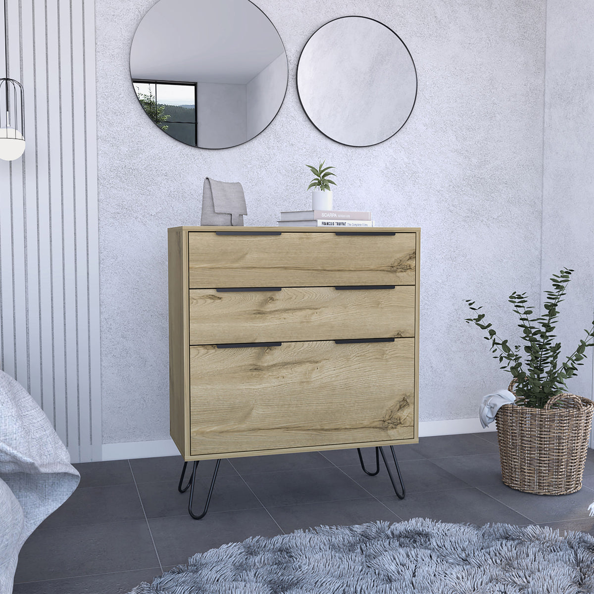 Augusta Dresser with Hairpin Legs - Three Drawers Wide (Light Oak)