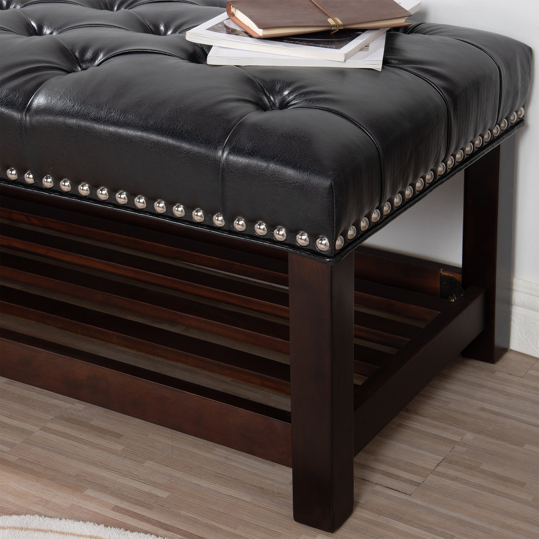 Upholstered Bench with Wooden Base for Bedroom and Entryway