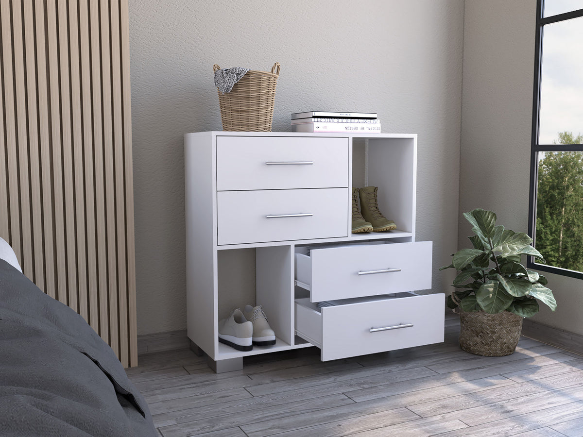 Brooks 2-Shelf 4-Drawer Dresser (White)