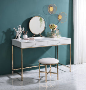 Ottey Vanity Desk in White High Gloss & Gold Finish