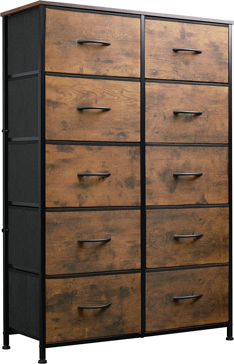 Tall Dresser with 10 Drawers - Rustic Brown Wood