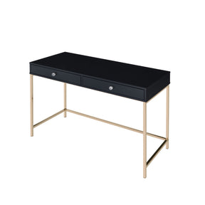 Ottey Writing Desk in Black High Gloss & Gold Finish