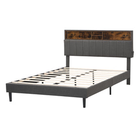 Queen Size Upholstered Platform Bed with Storage Headboard