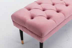 Modern Velvet Tufted-Button Ottoman Bench with Metal Legs (Pink)