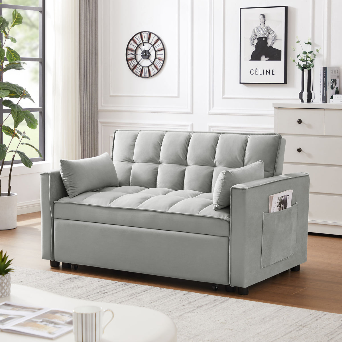 Modern Velvet Futon Sofa Couch Pullouts Bed