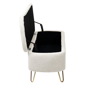 Modern Ivory White Faux Fur Storage Ottoman Bench with Gold Legs