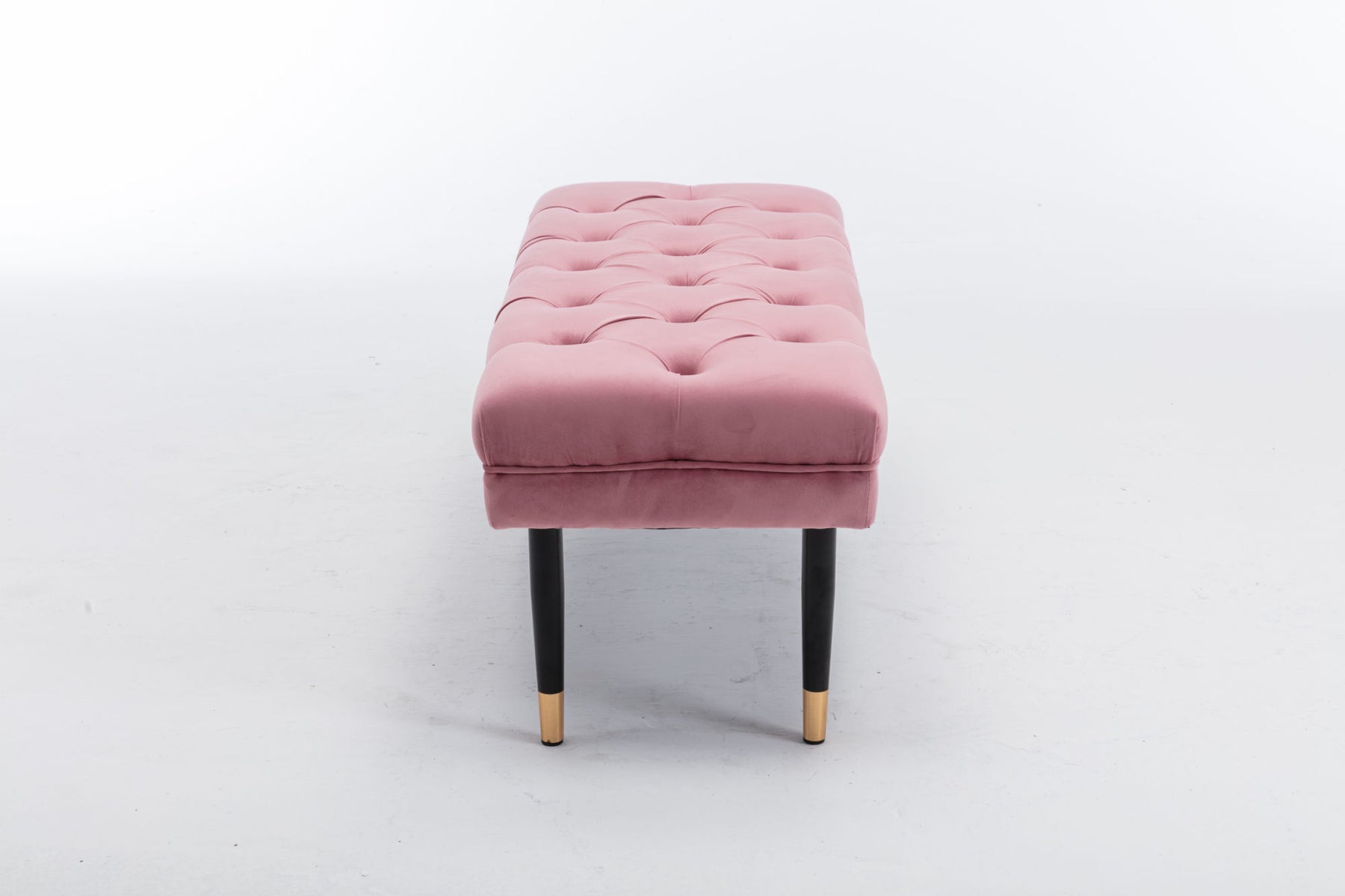 Modern Velvet Tufted-Button Ottoman Bench with Metal Legs (Pink)