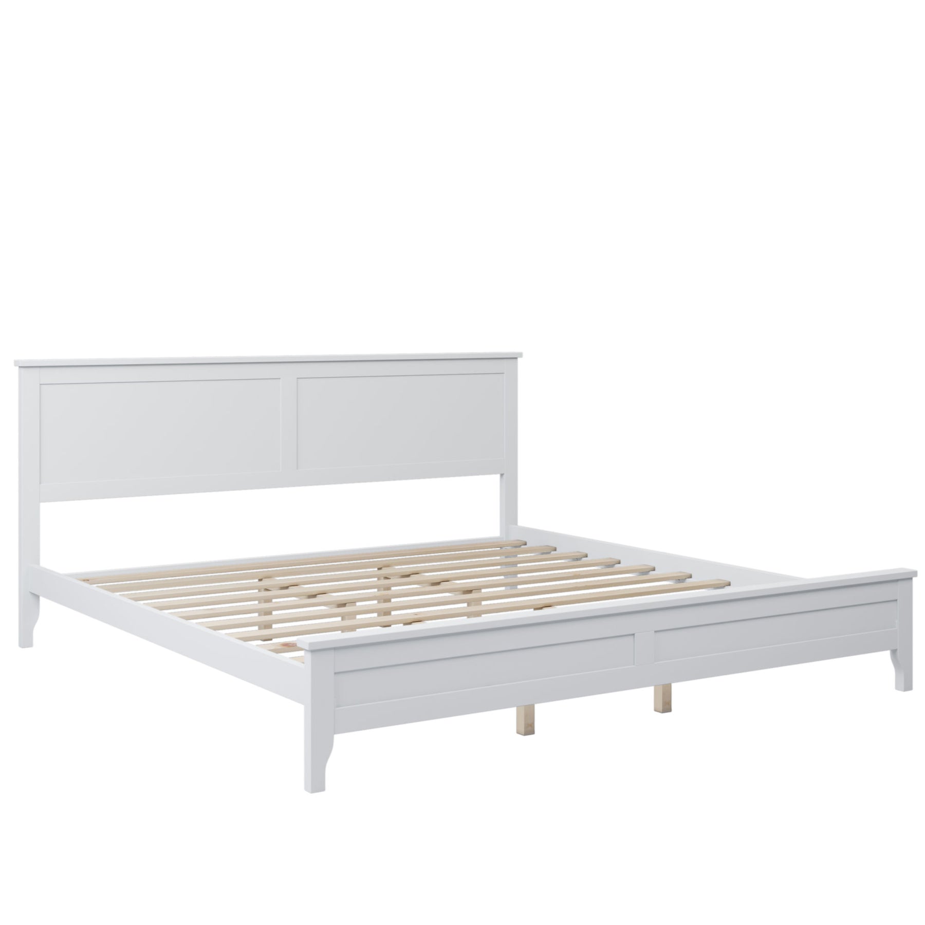 Modern White Solid Wood King Platform Bed