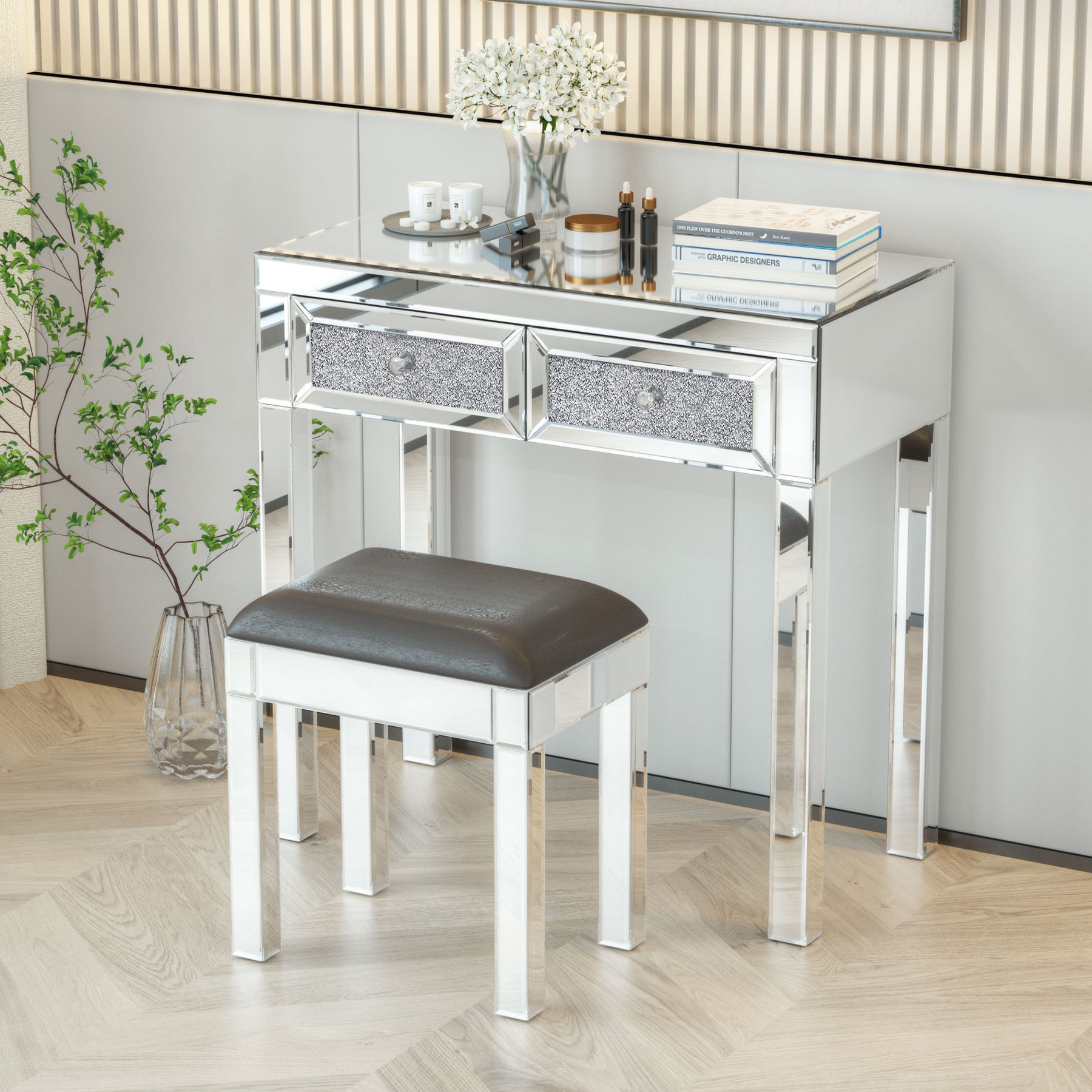 Mirrored Vanity Stool