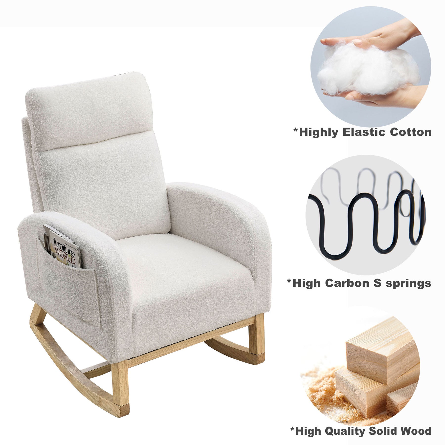 Modern Accent High Backrest Rocking Lounge Chair