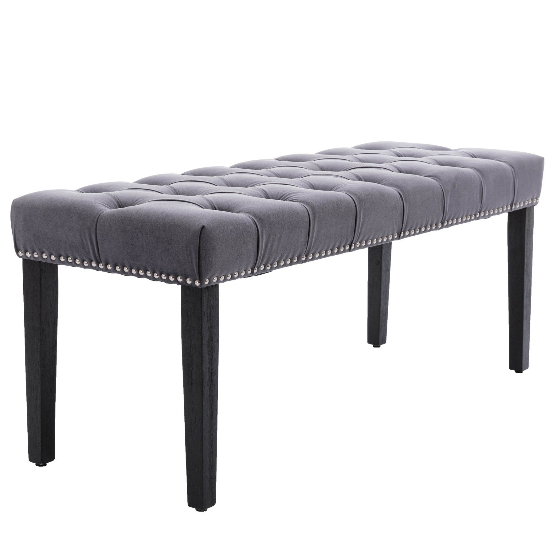 Gray Velvet Tufted Bench