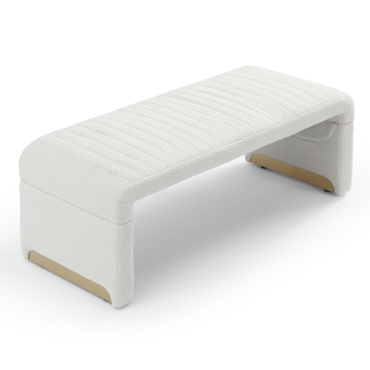 Modern Upholstered Sherpa Fabric Ottoman Bench (Beige)