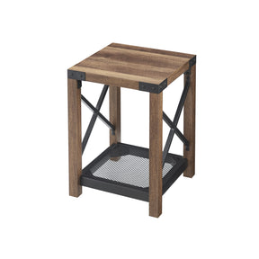 Nightstand with Mesh Shelf Wood Side Table