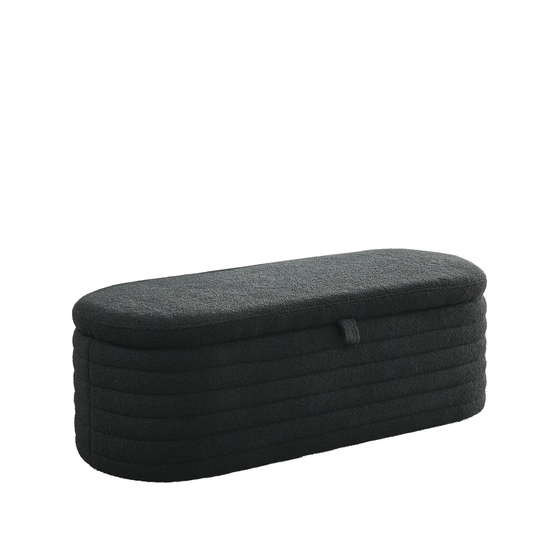 Modern Upholstered Fabric Storage Ottoman Bench with Safety Hinge (Black Teddy)