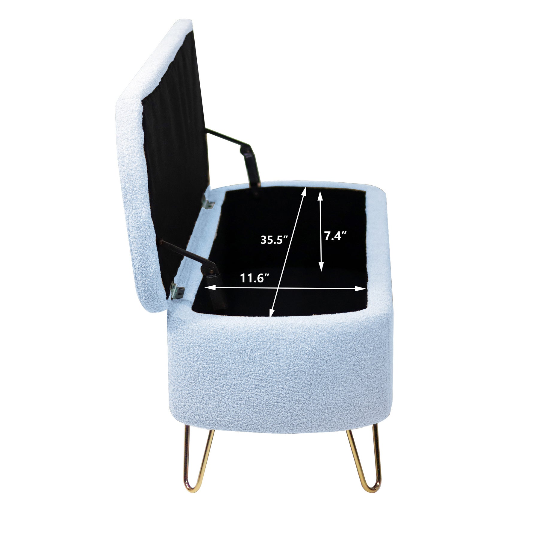 Modern Blue Storage Ottoman Bench with Gold Legs