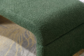 Green Boucle Fabric Loveseat Ottoman Bench with Gold Metal Legs