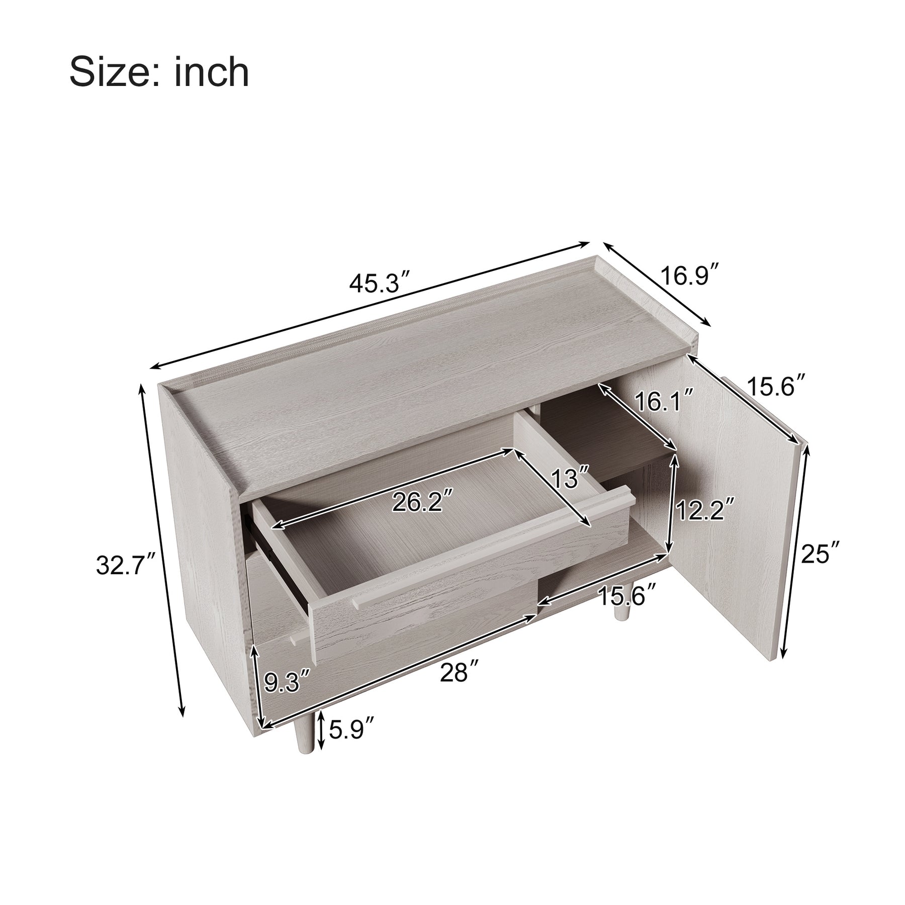 Modern Style Manufactured Wood 3-Drawer Dresser with Solid Wood Legs (Stone Gray)