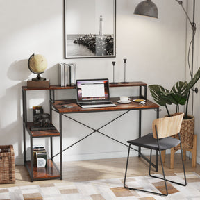 Computer Desk with Storage Shelves in Rustic Brown