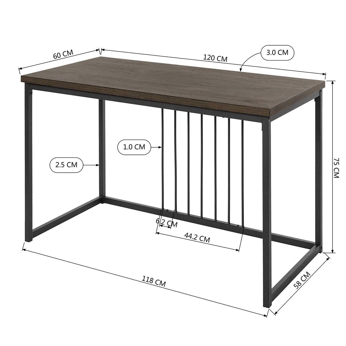 Square Computer Desk in Walnut & Black