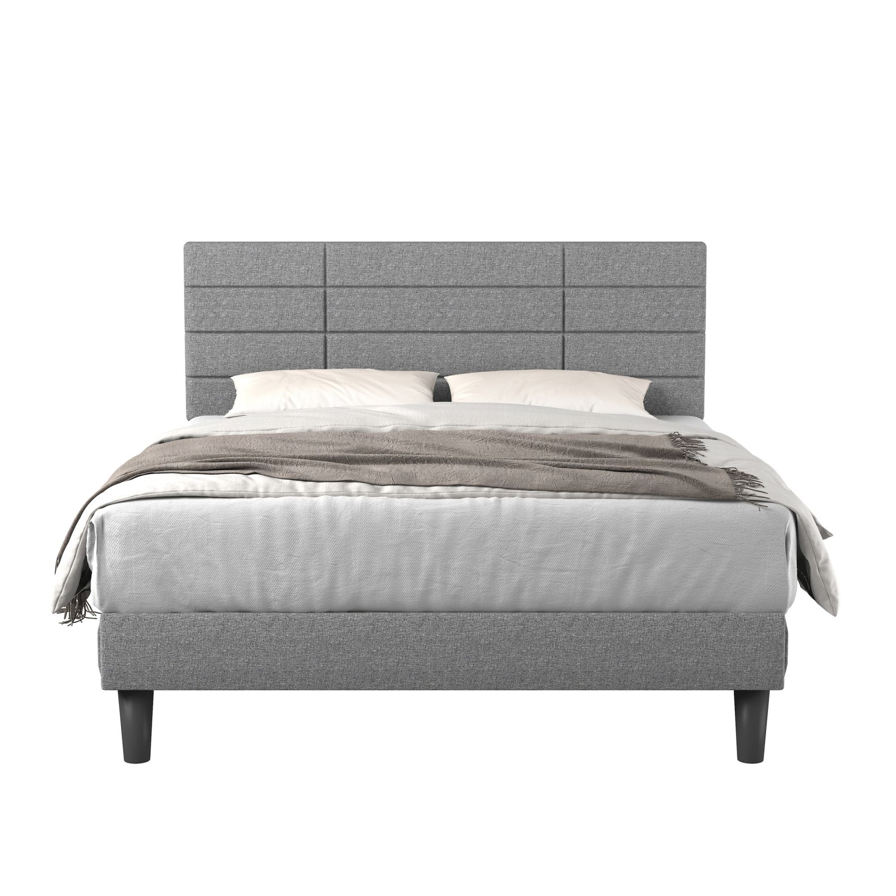 Molblly Full Size Bed Frame with Upholstered Headboard, Strong Frame, and Wooden Slats Support, Non-Slip and Noise-Free, No Box Spring Needed, Easy Assembly, Light Grey