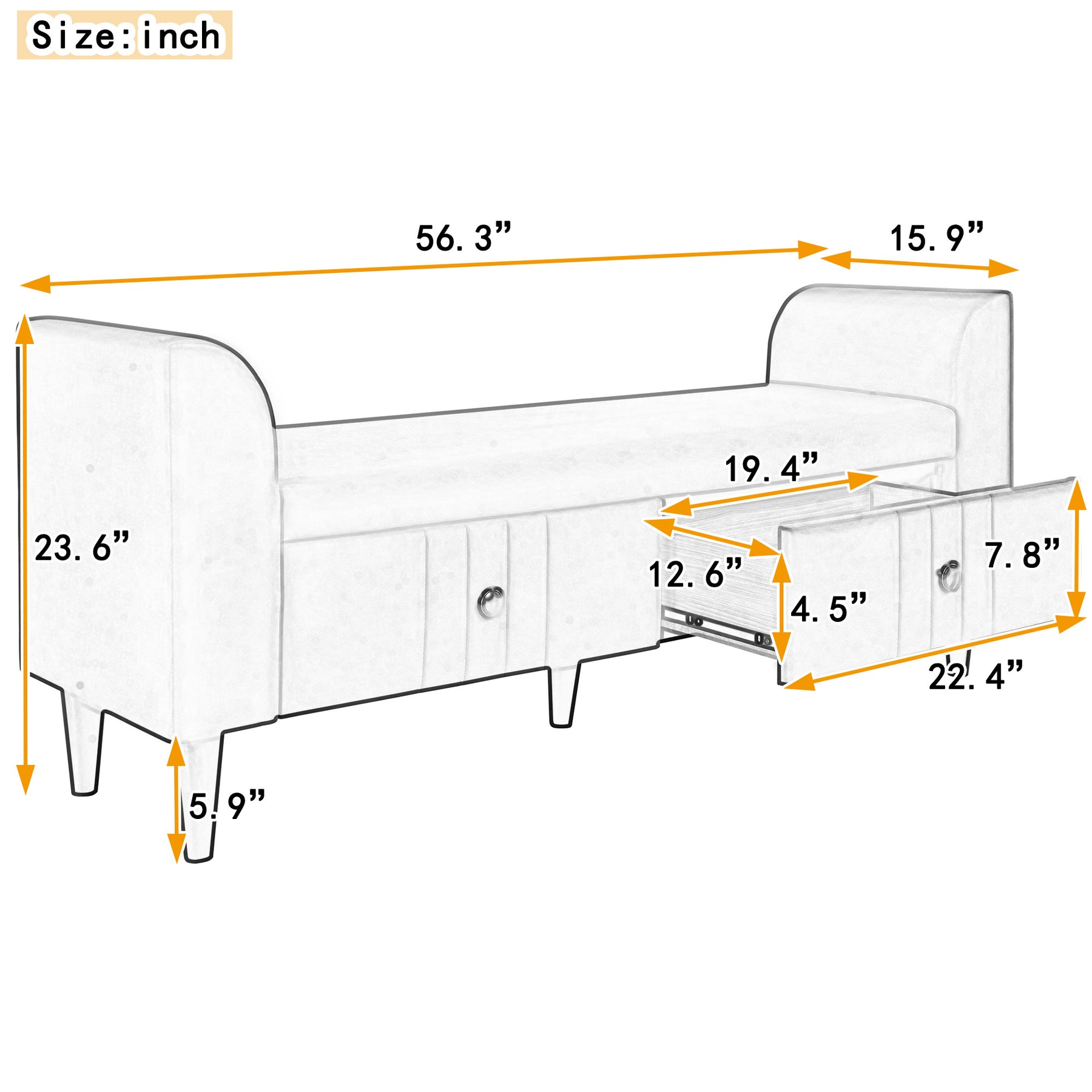 Upholstered Wooden Storage Ottoman Bench with 2 Drawers (Gray)