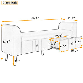 Upholstered Wooden Storage Ottoman Bench with 2 Drawers (Gray)