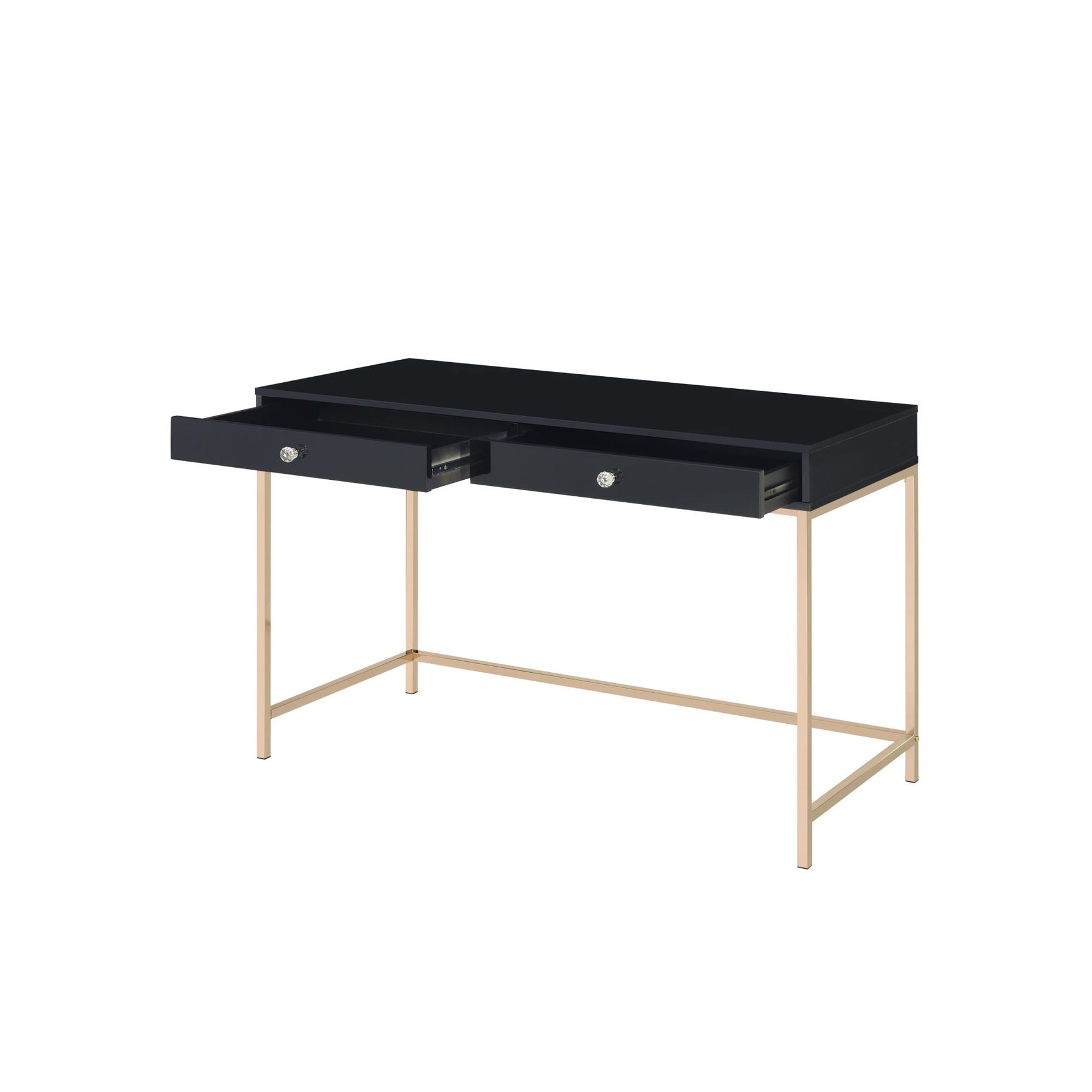 Ottey Writing Desk in Black High Gloss & Gold Finish