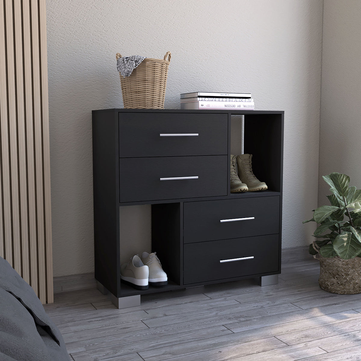 Brooks 2-Shelf 4-Drawer Dresser (Black Wengue)