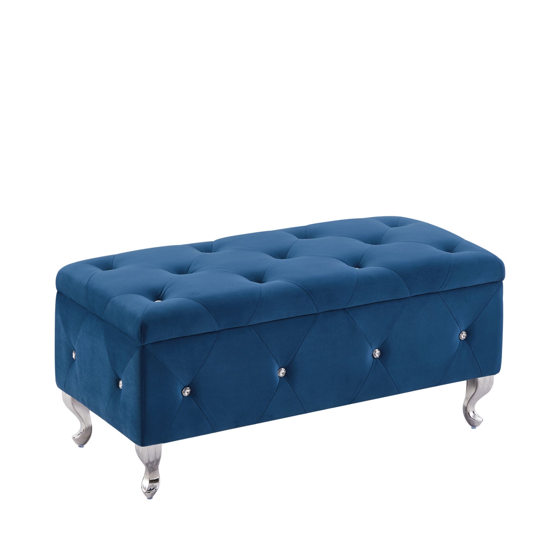 Blue Velvet Flip Top Storage Bench