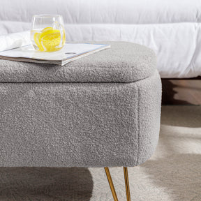 Modern Storage Ottoman Bench with Gold Legs (Grey)