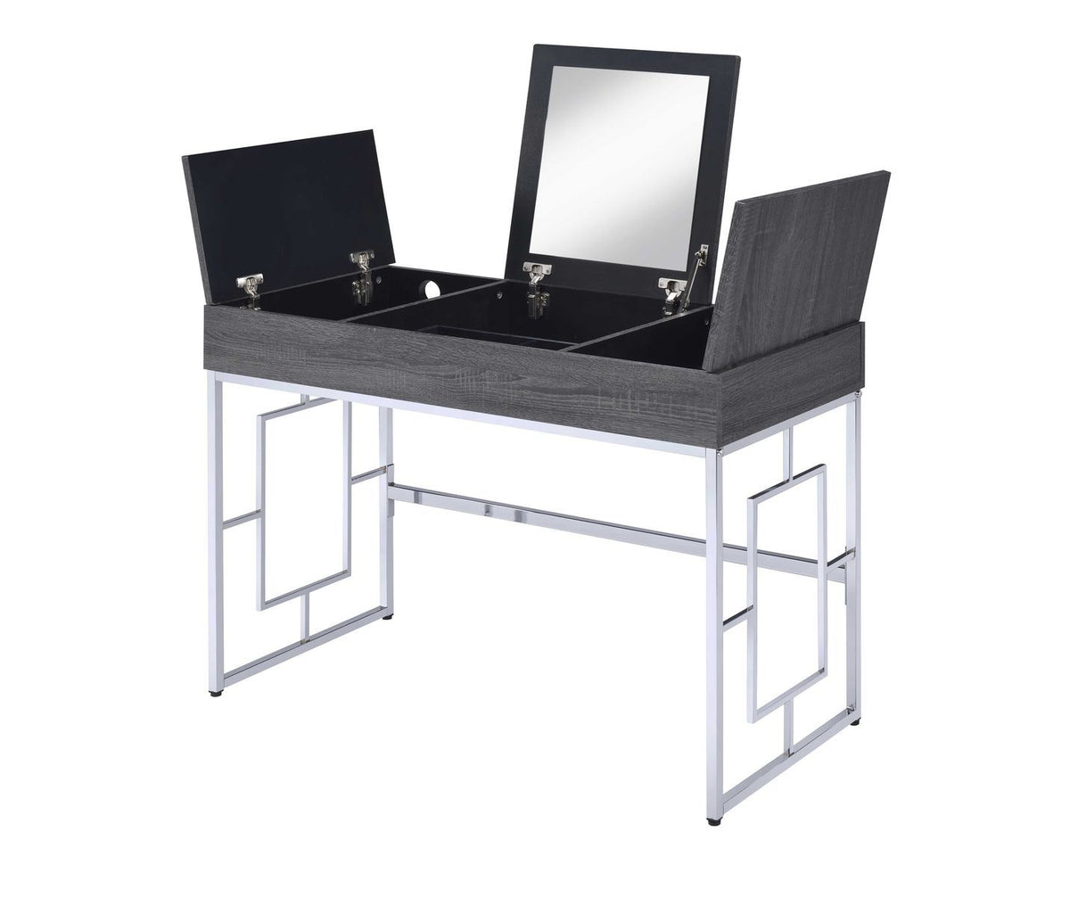 Saffron Vanity Desk in Black Oak & Chrome