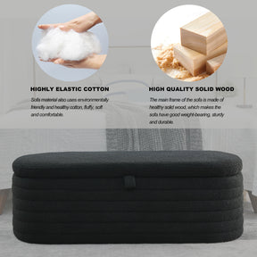 Modern Upholstered Fabric Storage Ottoman Bench with Safety Hinge (Black Teddy)