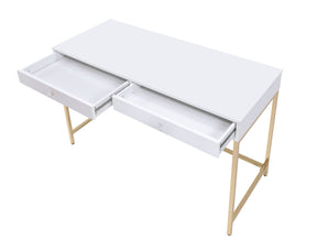 Ottey Vanity Desk in White High Gloss & Gold Finish