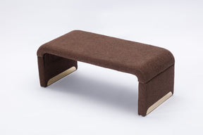 Coffee Brown Boucle Fabric Loveseat Ottoman Bench with Gold Metal Legs